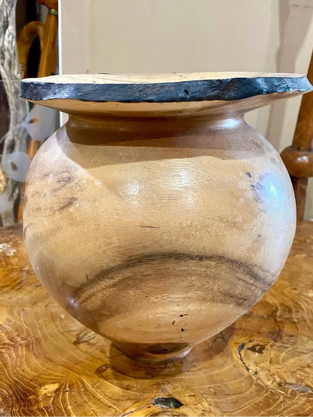 Vintage Teak Root Decorative Turned Wood Vase 8.5” Tall